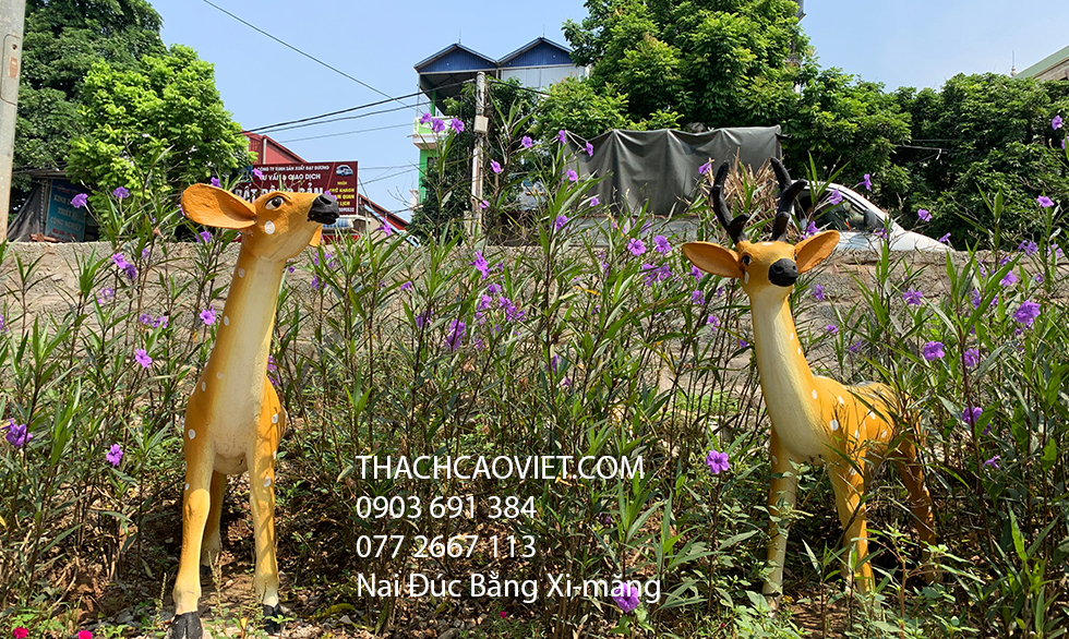 trang trí sân vườn đắp nai hươu bằng xi măng