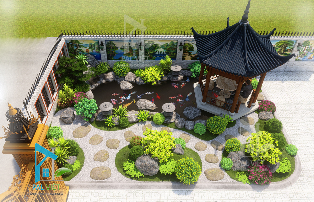 hồ cá koi có chòi nghỉ