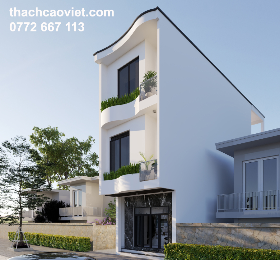 mặt tiền t&acirc;n cổ điển ban c&ocirc;ng uốn cong