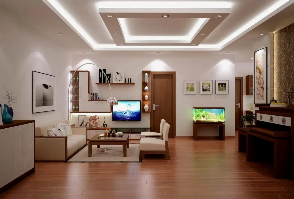 mẫu trần thạch cao phòng khách hiện đại 2027