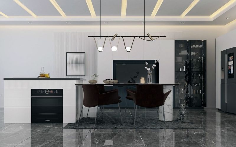 mẫu trần thạch cao phòng bếp đẹp và ấm cúng