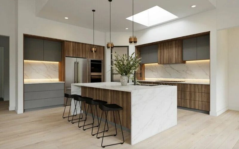 mẫu trần thạch cao phòng bếp đẹp và ấm cúng